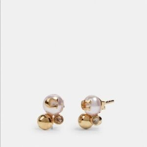 Coach Pearl Stud Earrings with Gold Accents – Gift Box – NWT